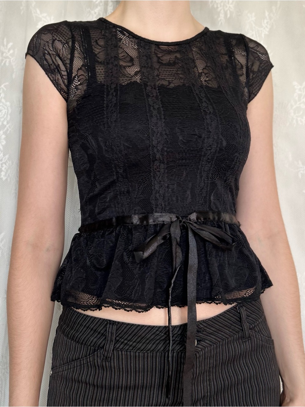 Vamp Whimsygoth Black Lace Babydoll Blouse